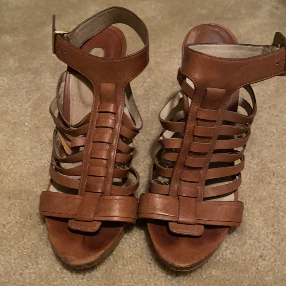 Tan caged heel sandals